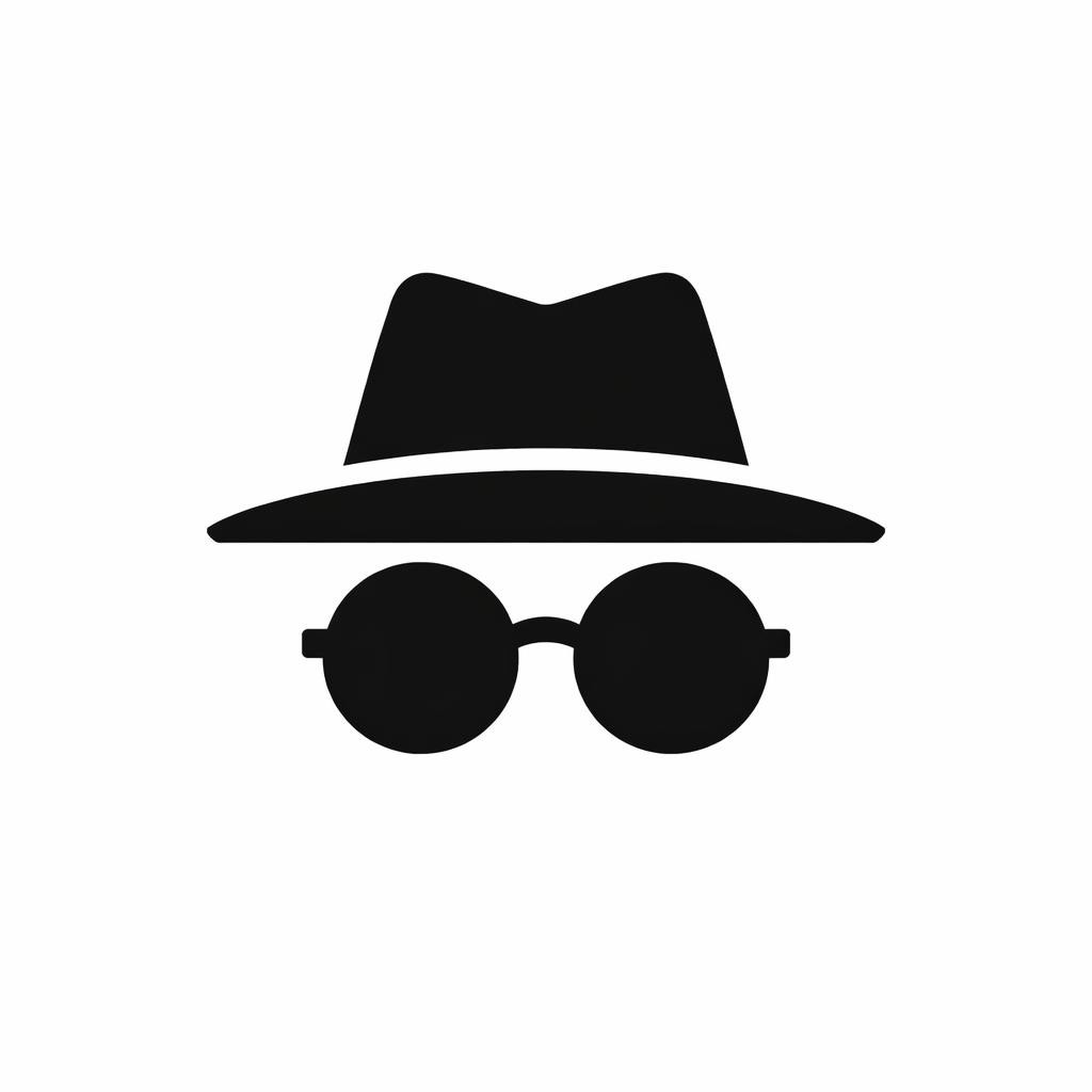 Black silhouette of a fedora hat above round sunglasses on a white background